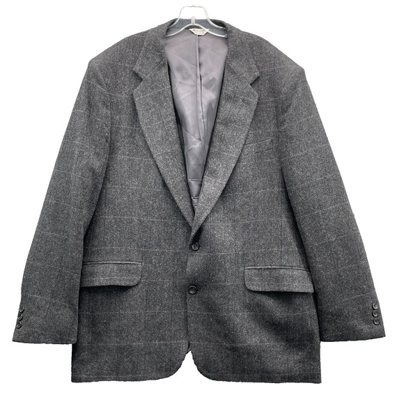 Vintage 100% Wool Blazer Mens 48L Plaid Business Academia Office Made in USA 90s - Picture 1 of 13